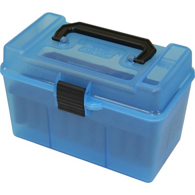 Caja portamunición azul  con asa cal. 25-06 a 8mm (50 cart.) MTM