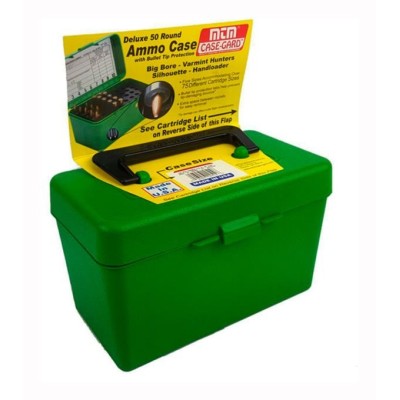 Caja portamunición verde con asa cal. 264W a 458 WinMag. (50 cart.) MTM
