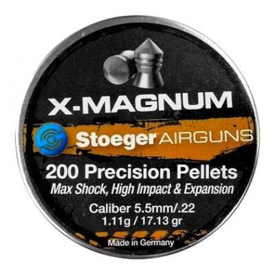 Pellet is 5.5mm X- Mag num (200u) STOEGER